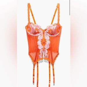 Savage X Fenty Orange Perfect Poppies Lace Bustier/Corset with Garter